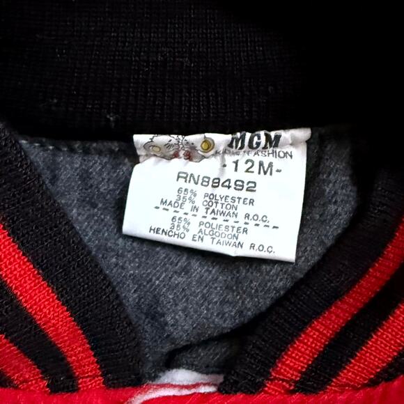 Vintage 90s MGM Kids Fashion Cap Jacket Pants Set 12M Red Gray Baseball Sports - Picture 8 of 10